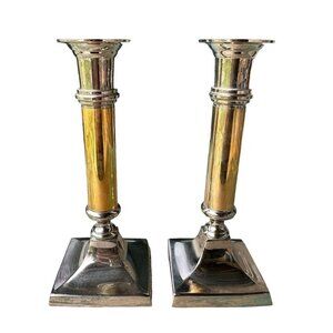 VTG Kashi Candle‎ Holders Gold Silver Plated Elegant Brilliant 7" H  Jerusalem
